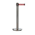 Montour Line Retractable Belt Stanchion Roller Base, 3ft Sat.Steel Post 14ft. R.Cau ME650-SS-CAURW-140